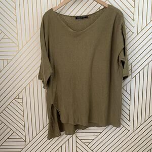 Peruvian Connection Vista Pima Cotton Linen Tunic split hem boatneck high low XL